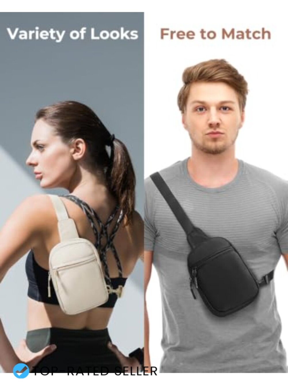 Water-Resistant Nylon Sling Bag Crossbody Fanny Pack with Extended Strap - Picture 3 of 6